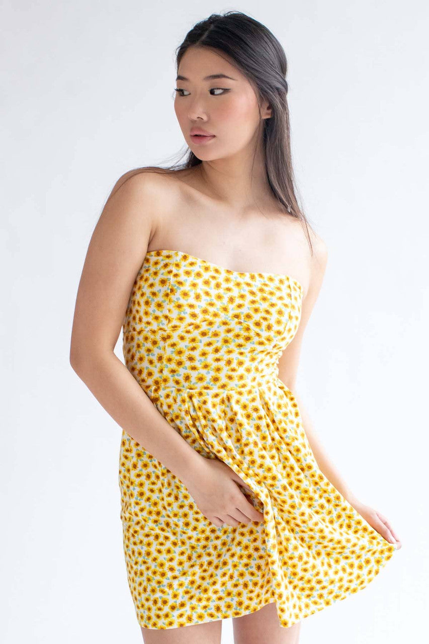 Sunflower Bustier Strapless Dress