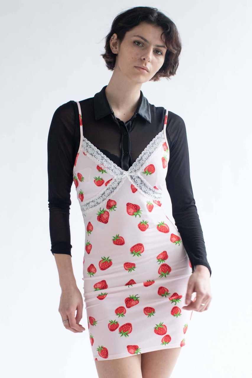 Strawberry Lace Trimmed Mini Dress