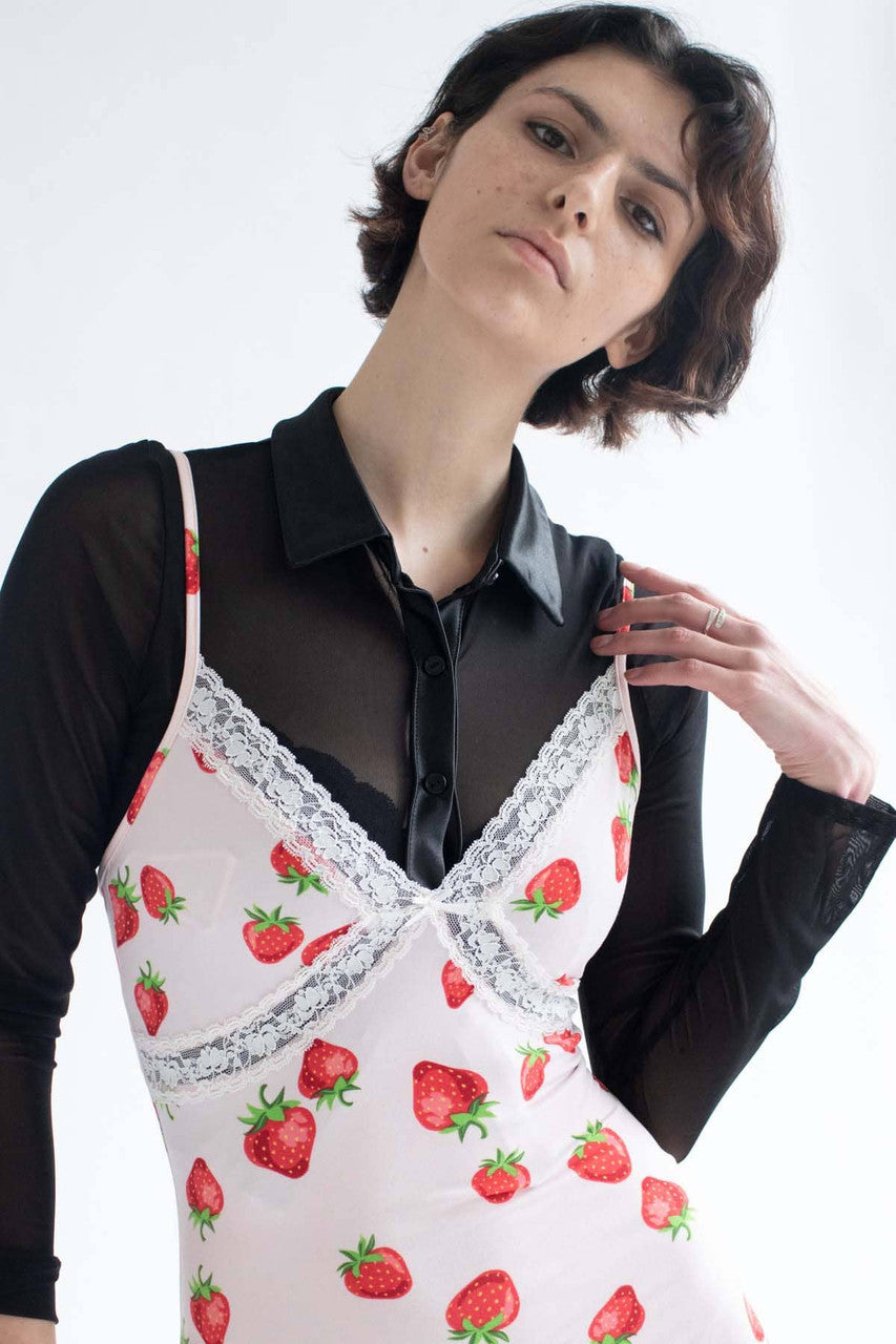 Strawberry Lace Trimmed Mini Dress