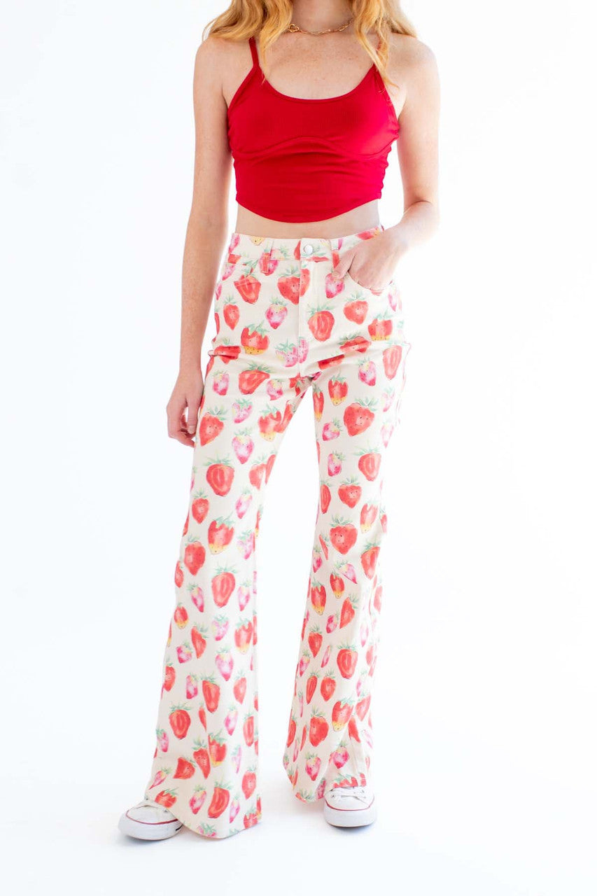 White Strawberry Flared Jeans
