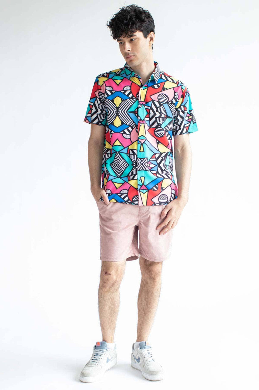 Striped Geo Shapes Button Up Shirt