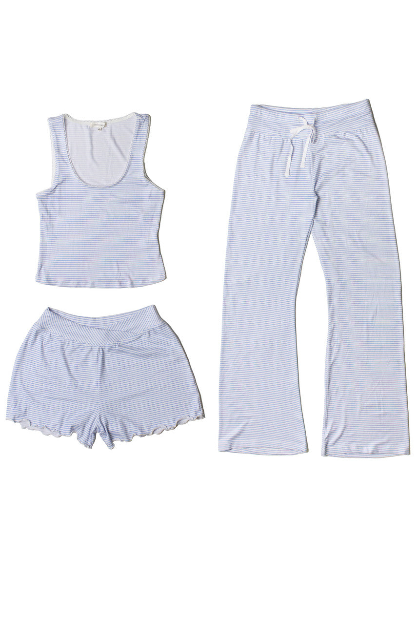 Blue Pinstripe Crossover Waist Lounge Shorts