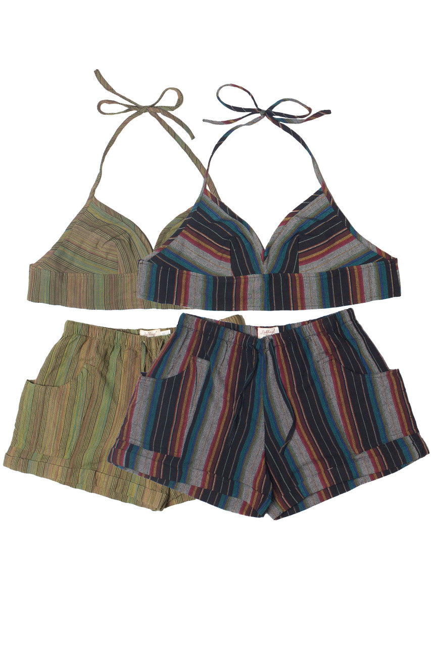 Striped Tie Back Halter Crop Top