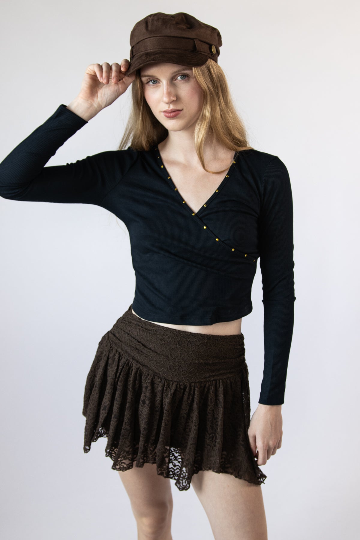 Long Sleeve Studded Wrap Top