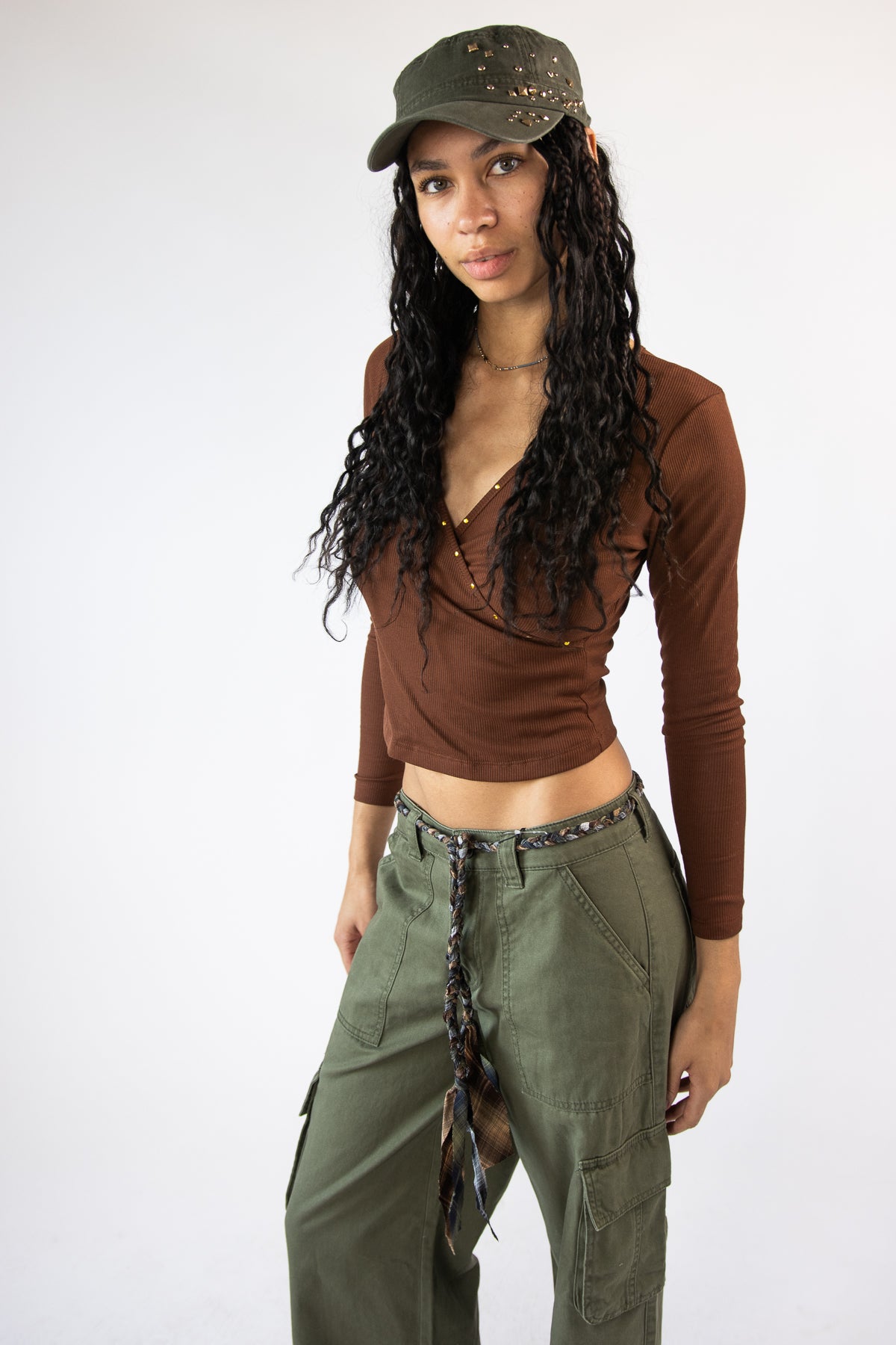 Long Sleeve Studded Wrap Top