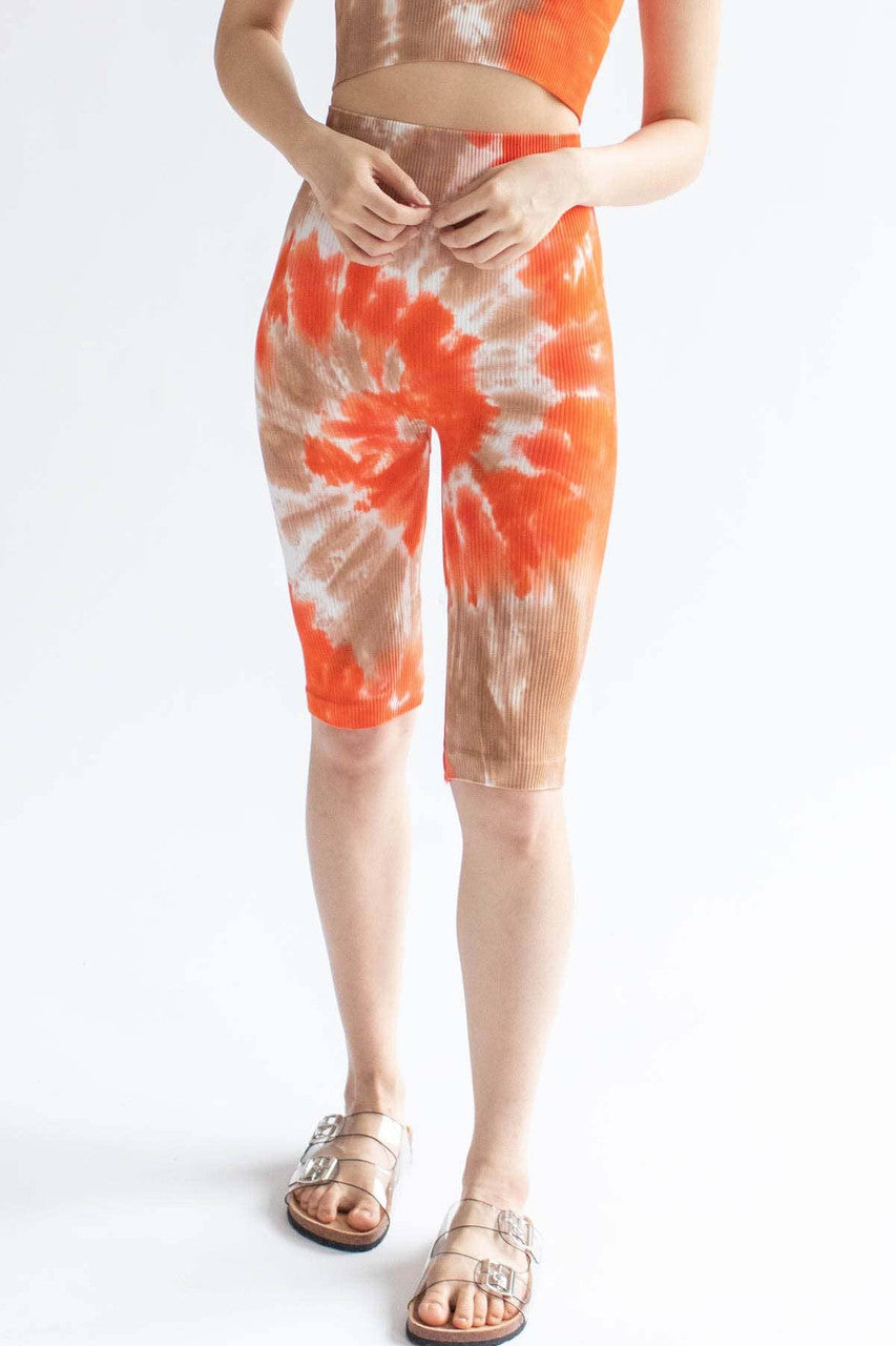 Sunburned Tie Dye Ribbed Seamless Bike Shorts