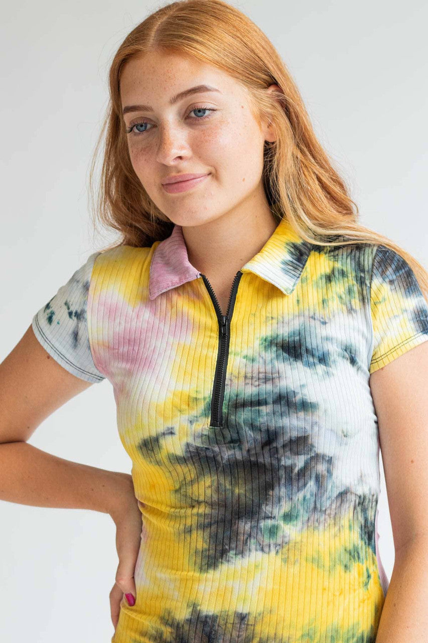 Sunburst Tie Dye Polo Dress