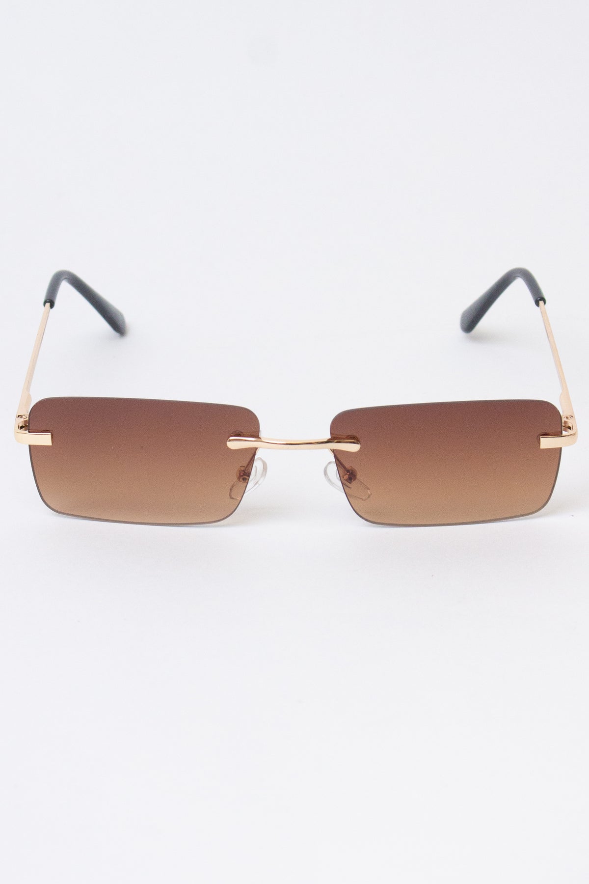 Rimless Rounded Rectangle Sunglasses - Brown