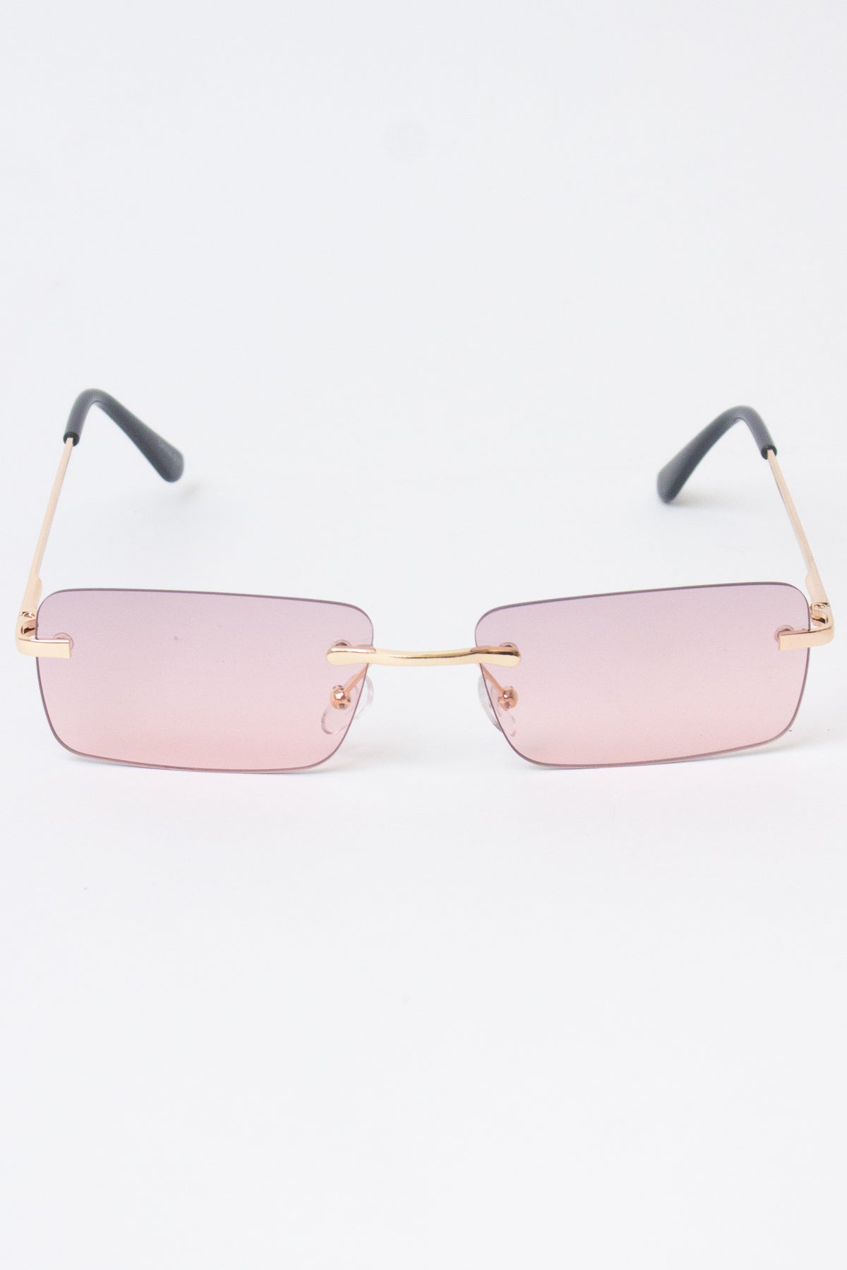 Rimless Rounded Rectangle Sunglasses - Mauve