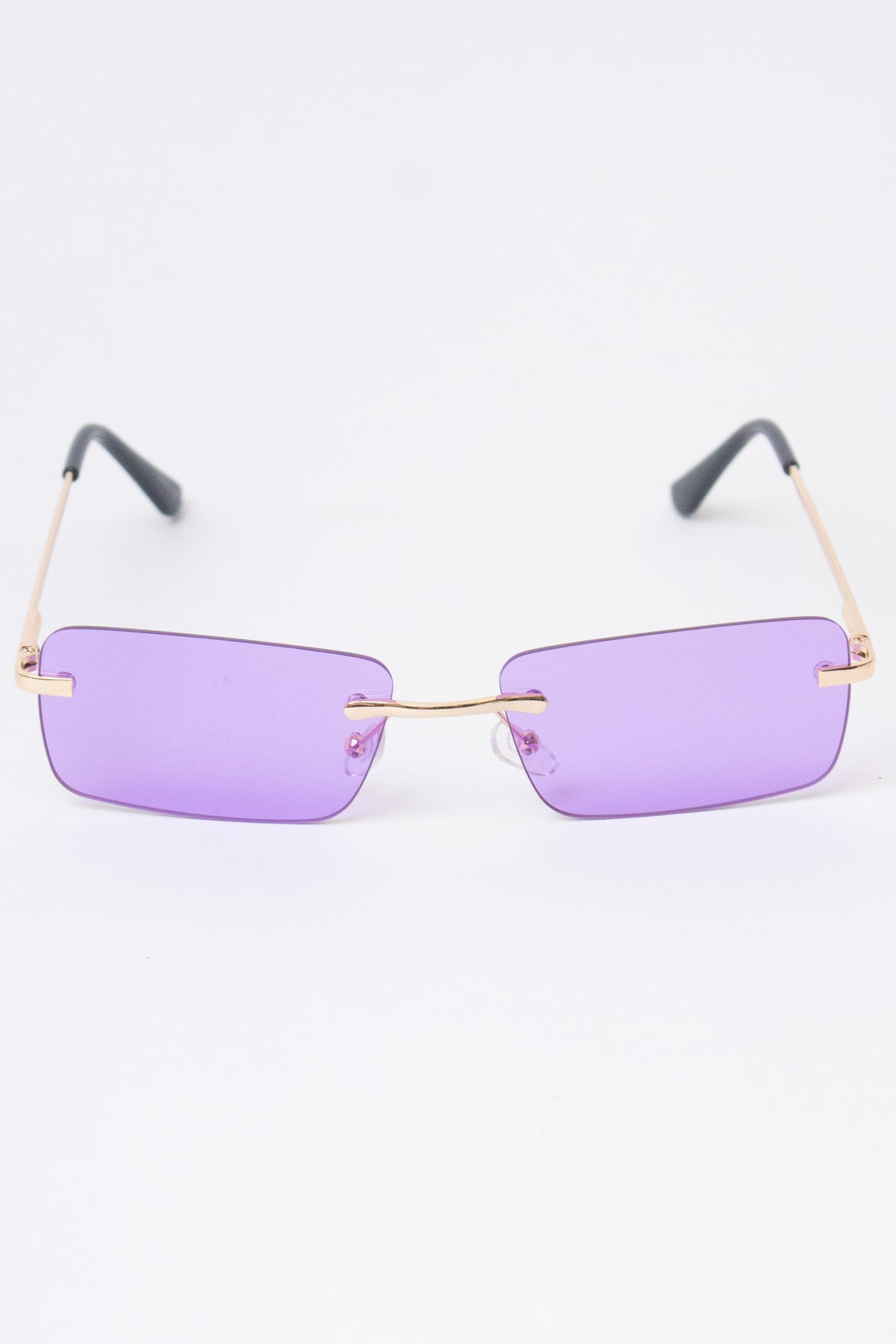 Rimless Rounded Rectangle Sunglasses - Purple