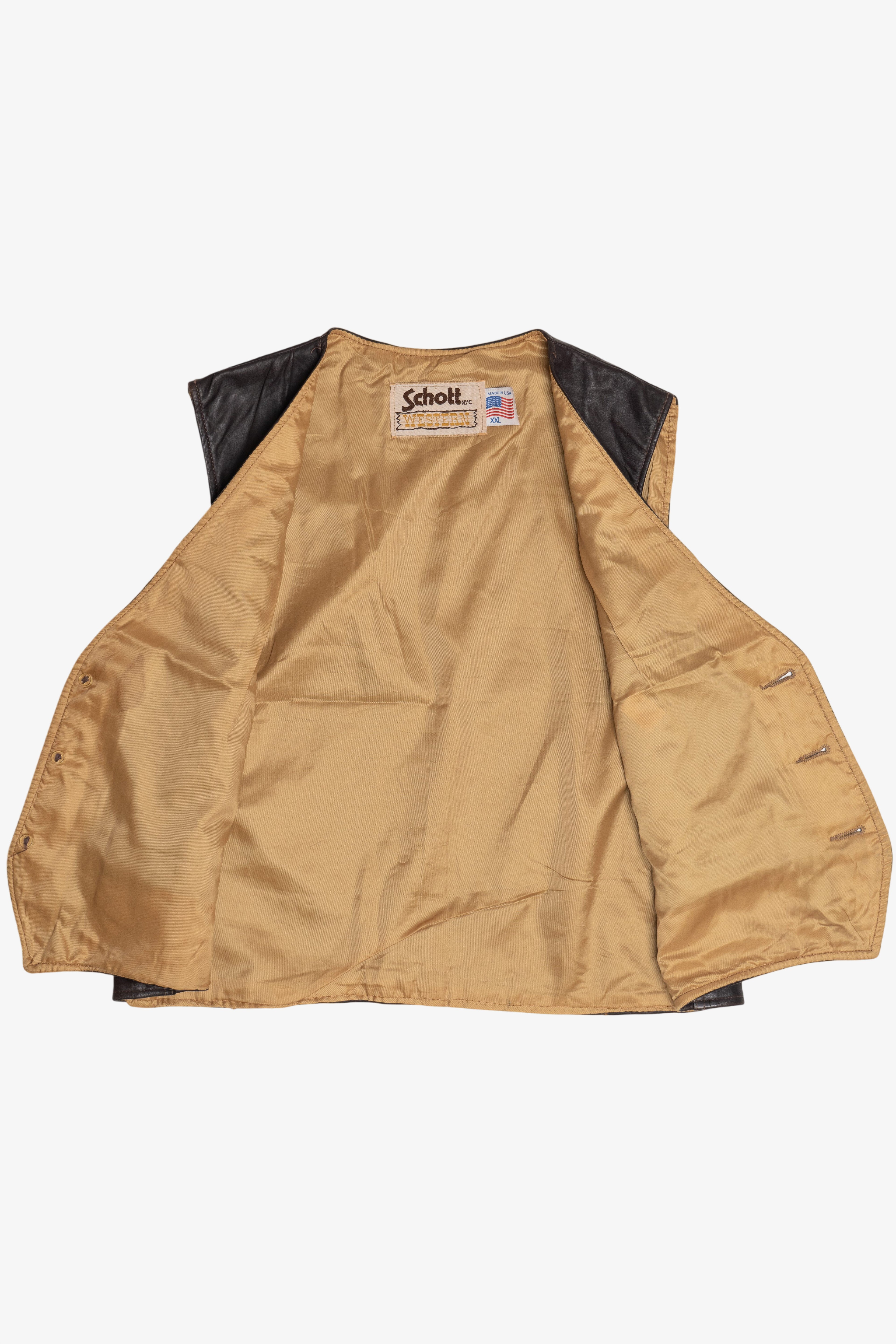 Vintage Schott Western Rancher Dark Brown Leather Vest (1980s)