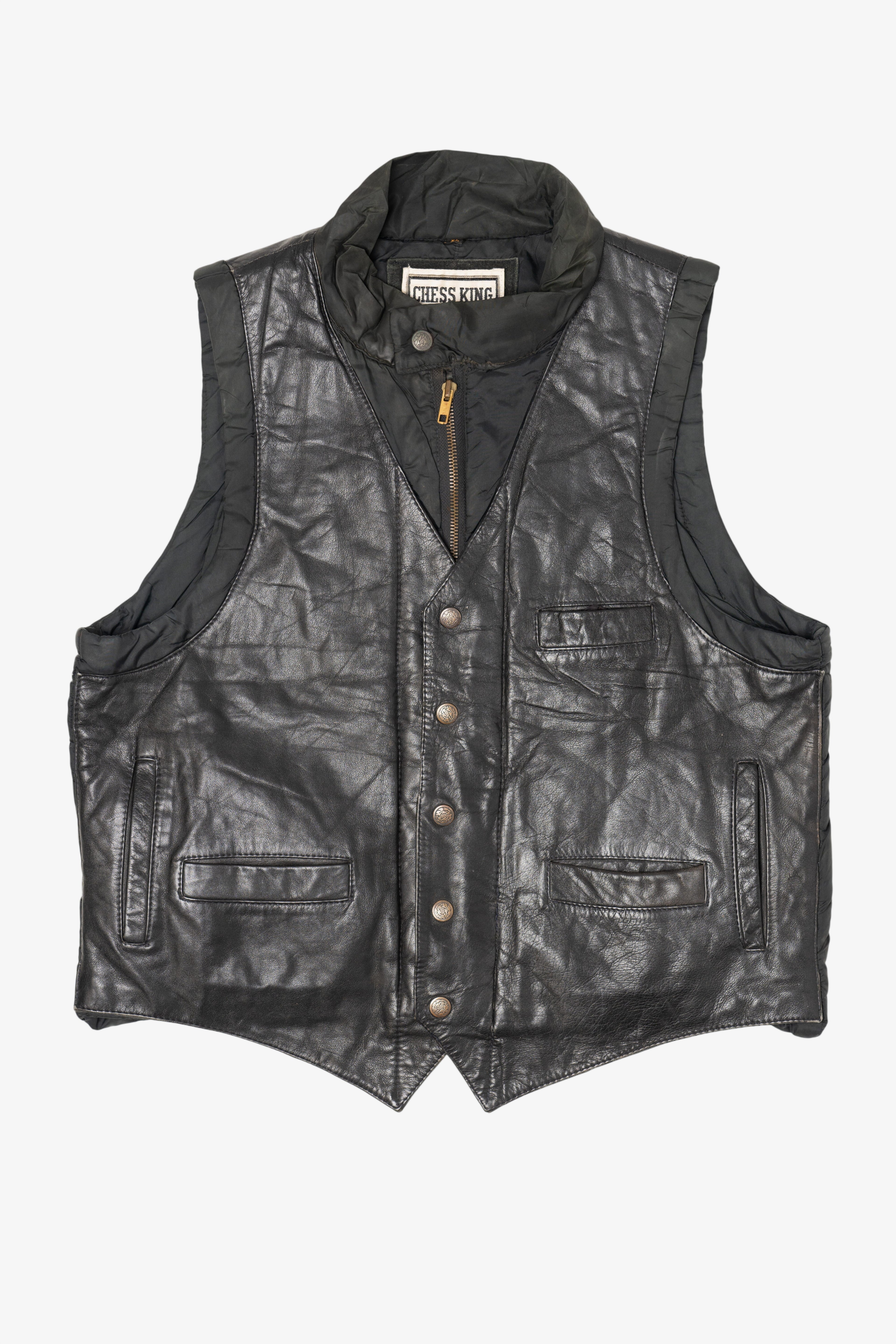 Vintage Chess King Leather Biker Vest (1980s)