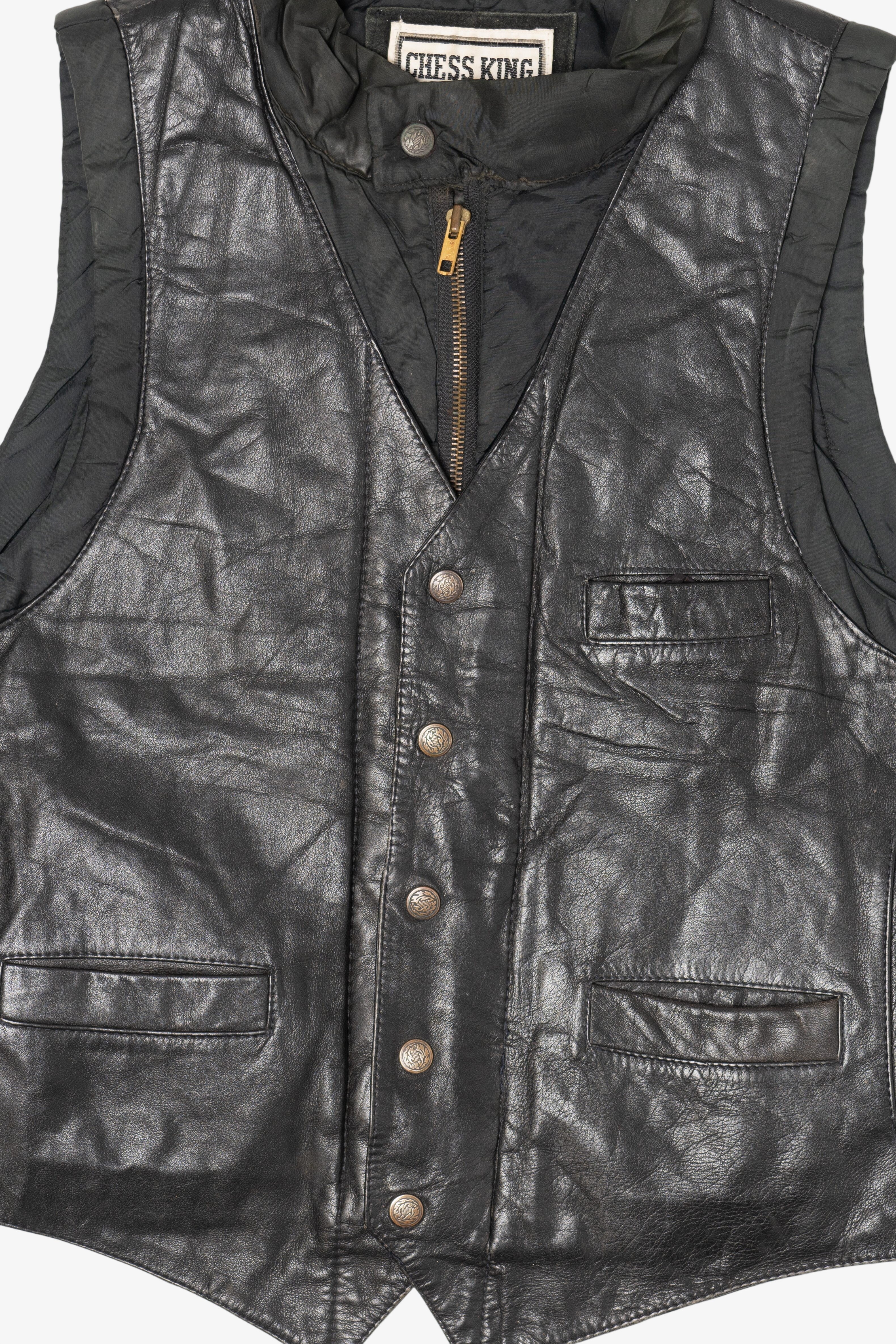 Vintage Chess King Leather Biker Vest (1980s)