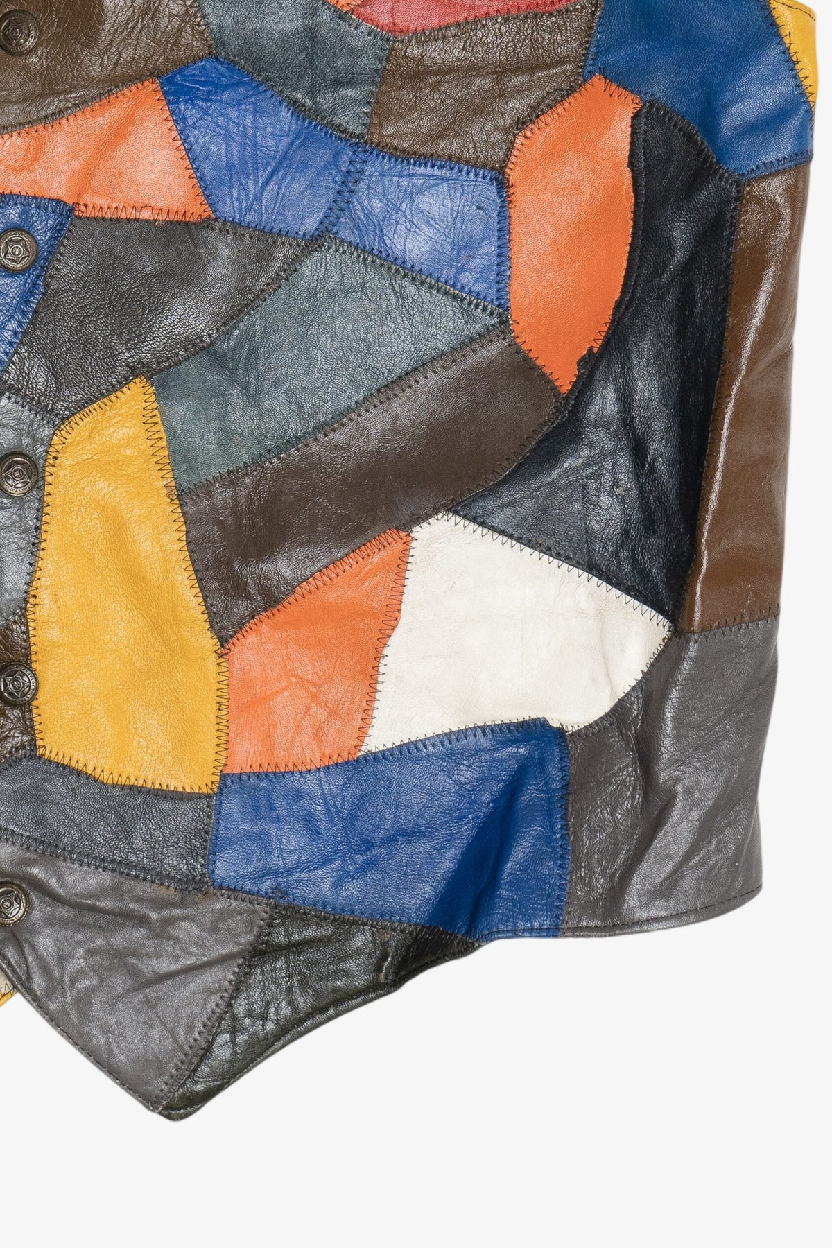 Vintage Colorful Patchwork Leather Vest (1980s)