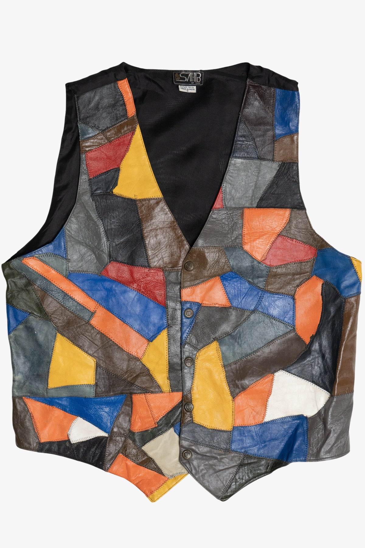 Vintage Colorful Patchwork Leather Vest (1980s)