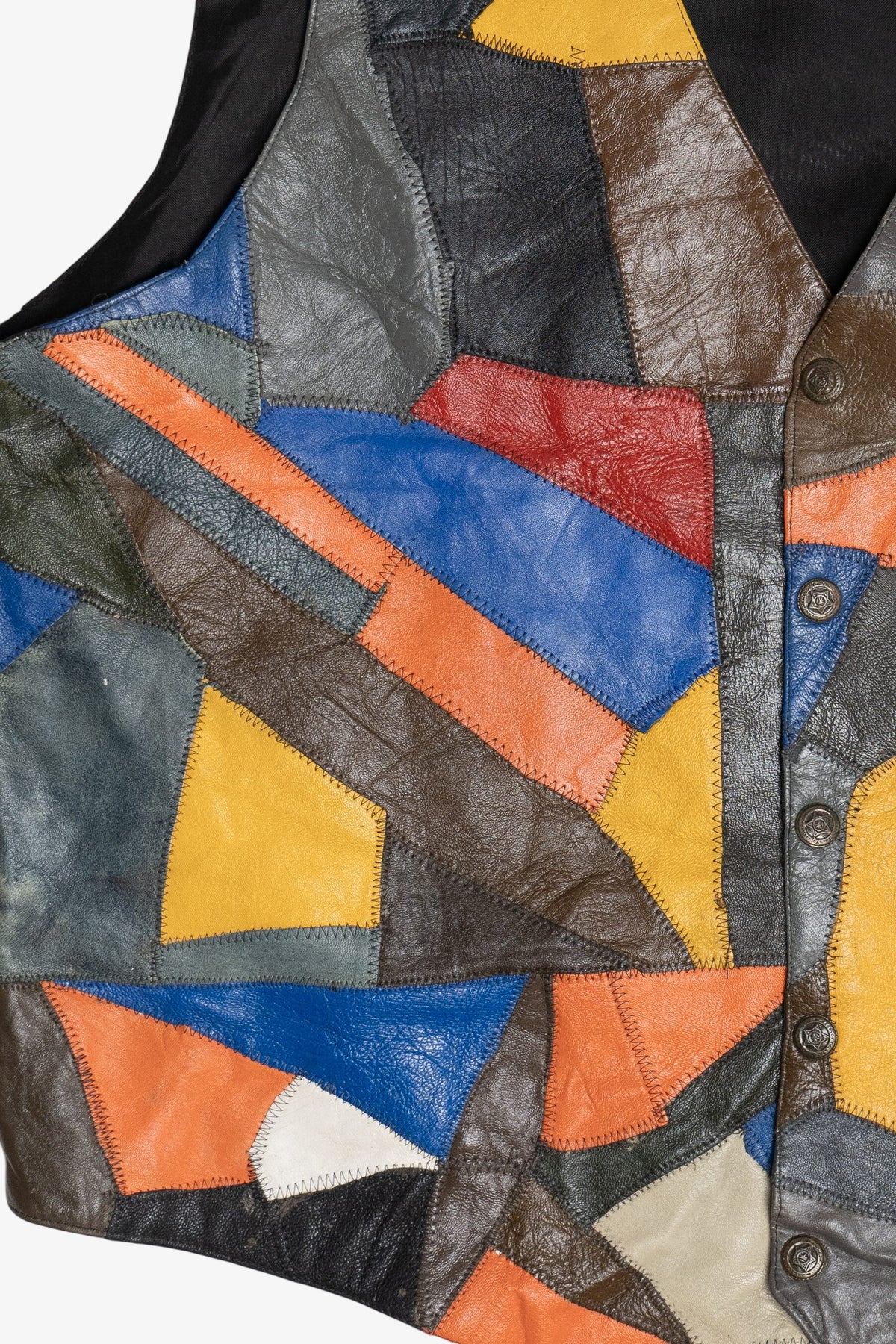 Vintage Colorful Patchwork Leather Vest (1980s)