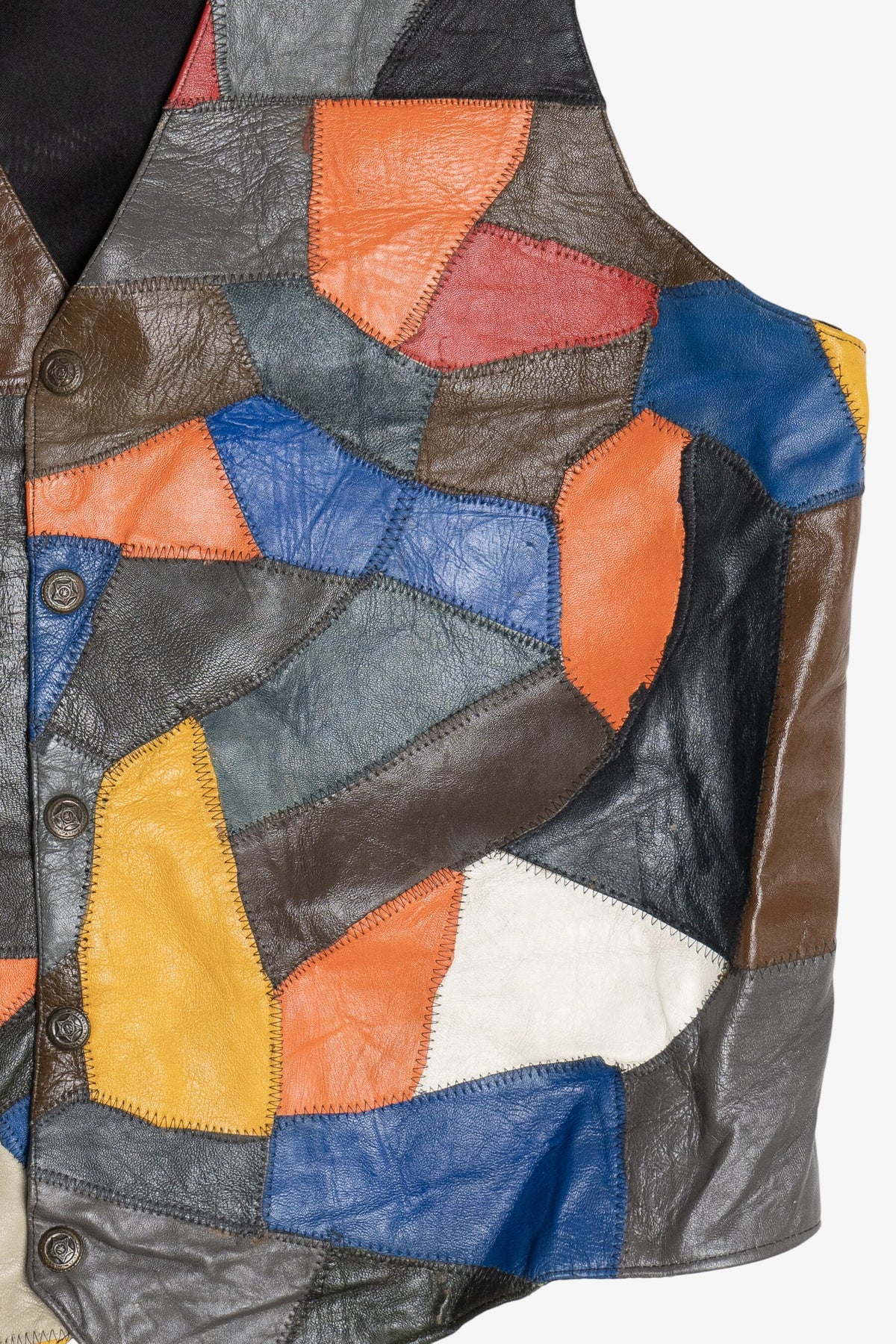 Vintage Colorful Patchwork Leather Vest (1980s)