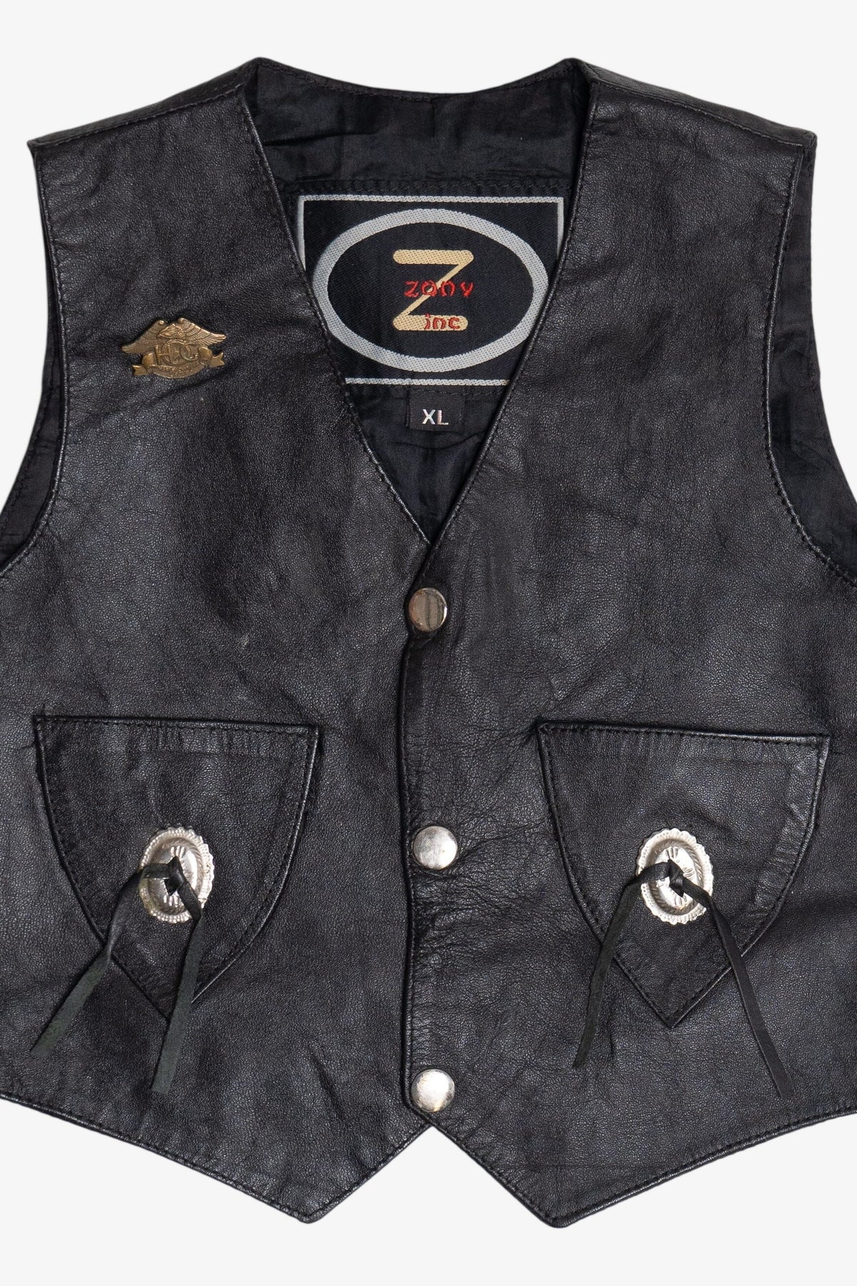 Vintage Leather Fringe Vest With Harley Davidson Pin (1990s)