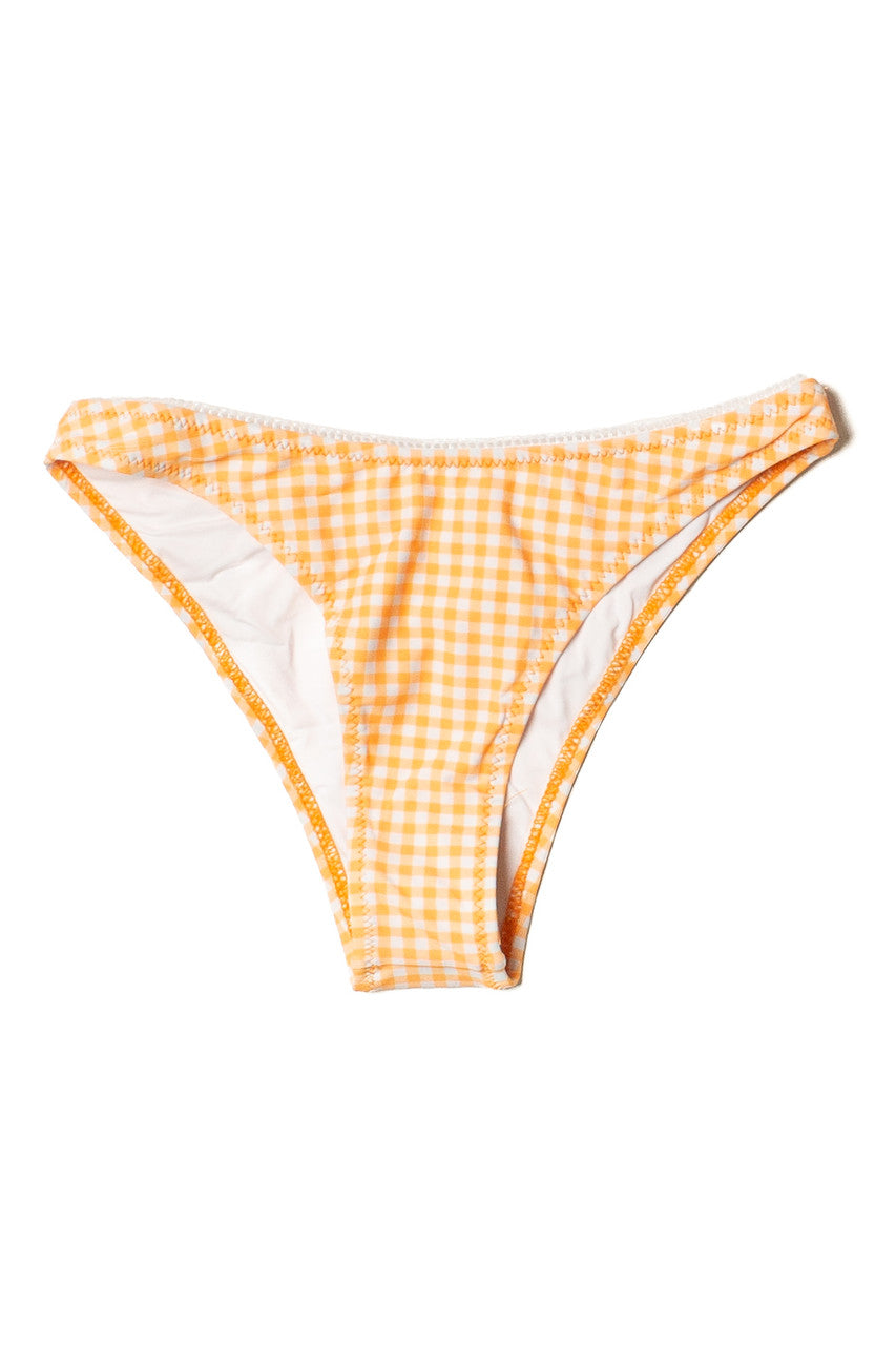 Orange Gingham Lace Trim Bikini Bottom