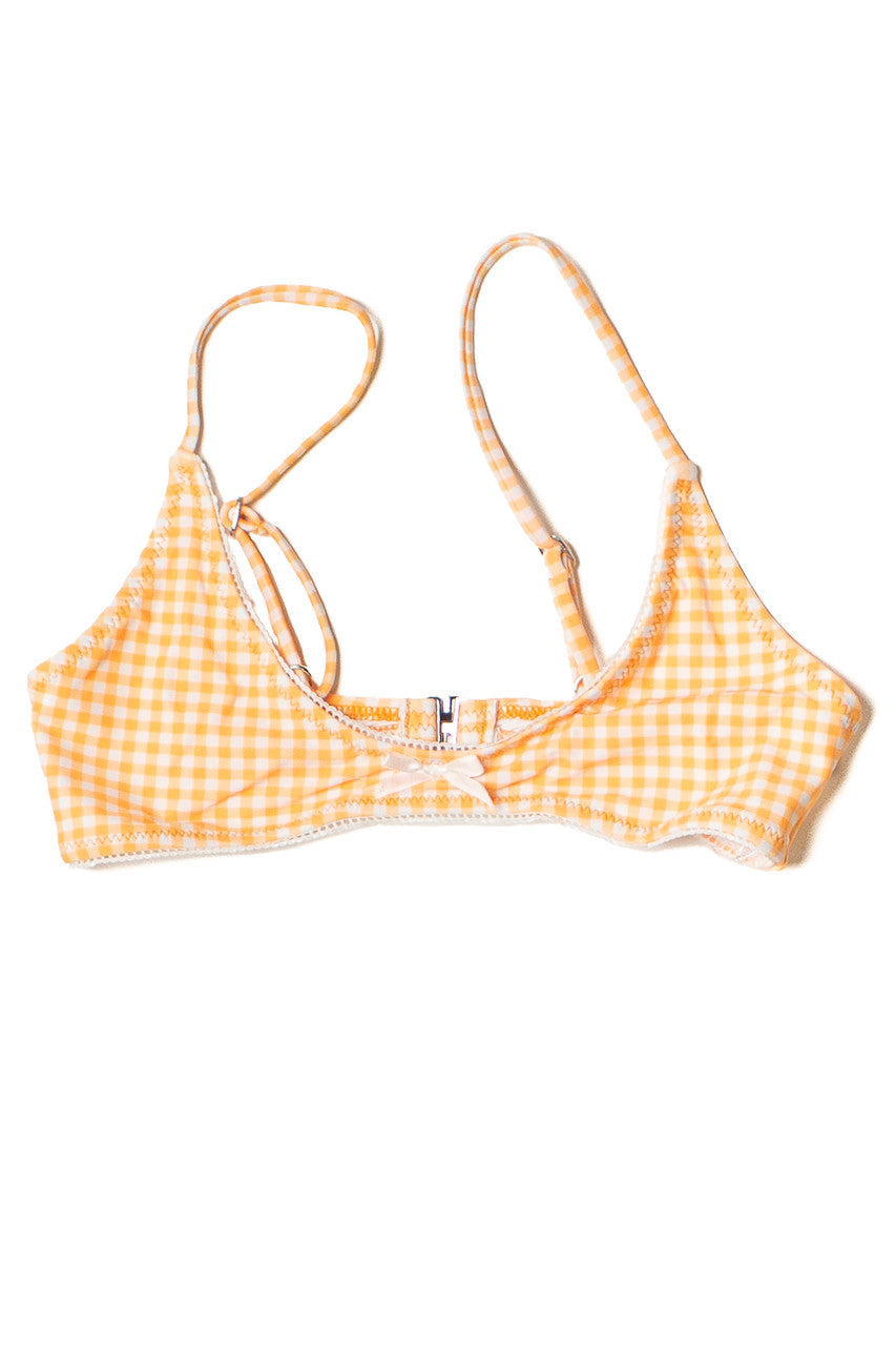 Orange Gingham Lace Trim Bikini Top