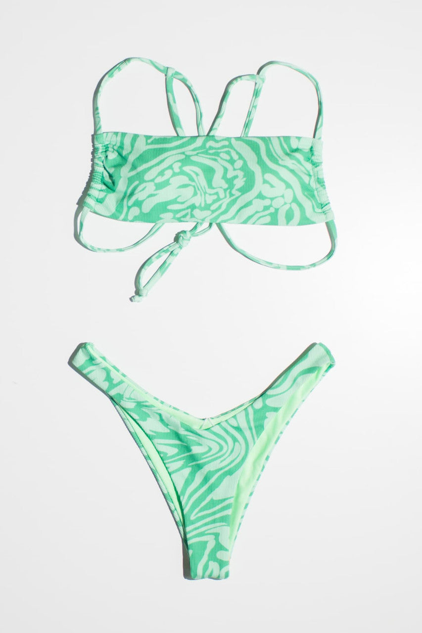 Green Tones Swirl Bikini Top