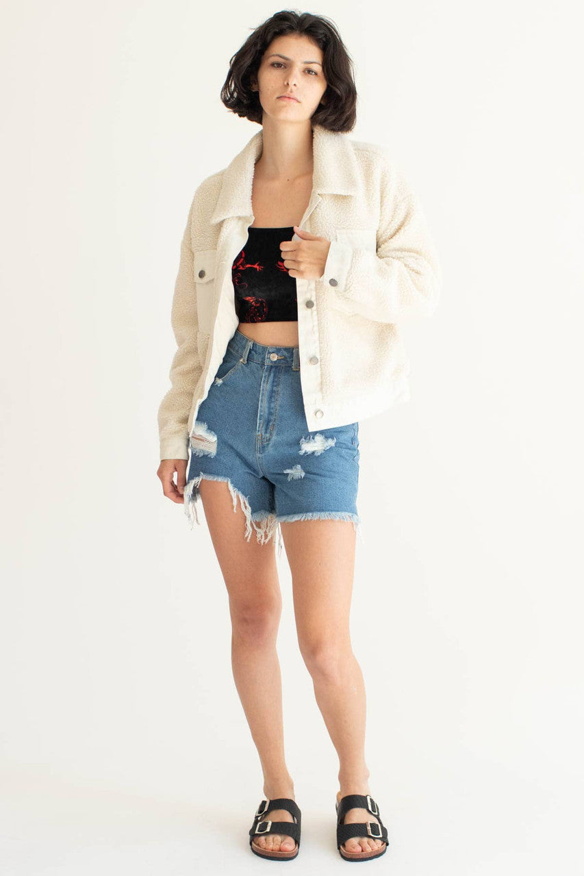 Cream Teddy Trucker Jacket