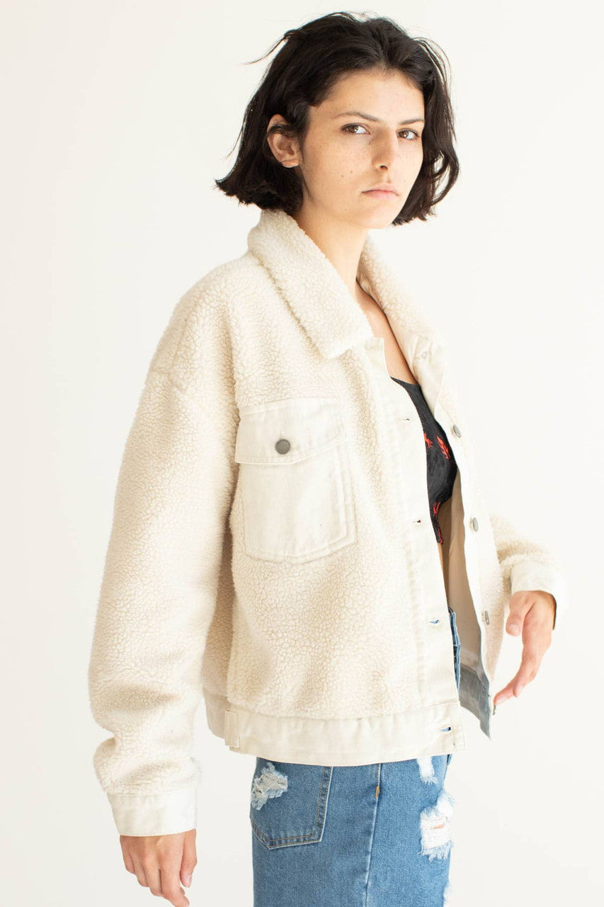 Cream Teddy Trucker Jacket