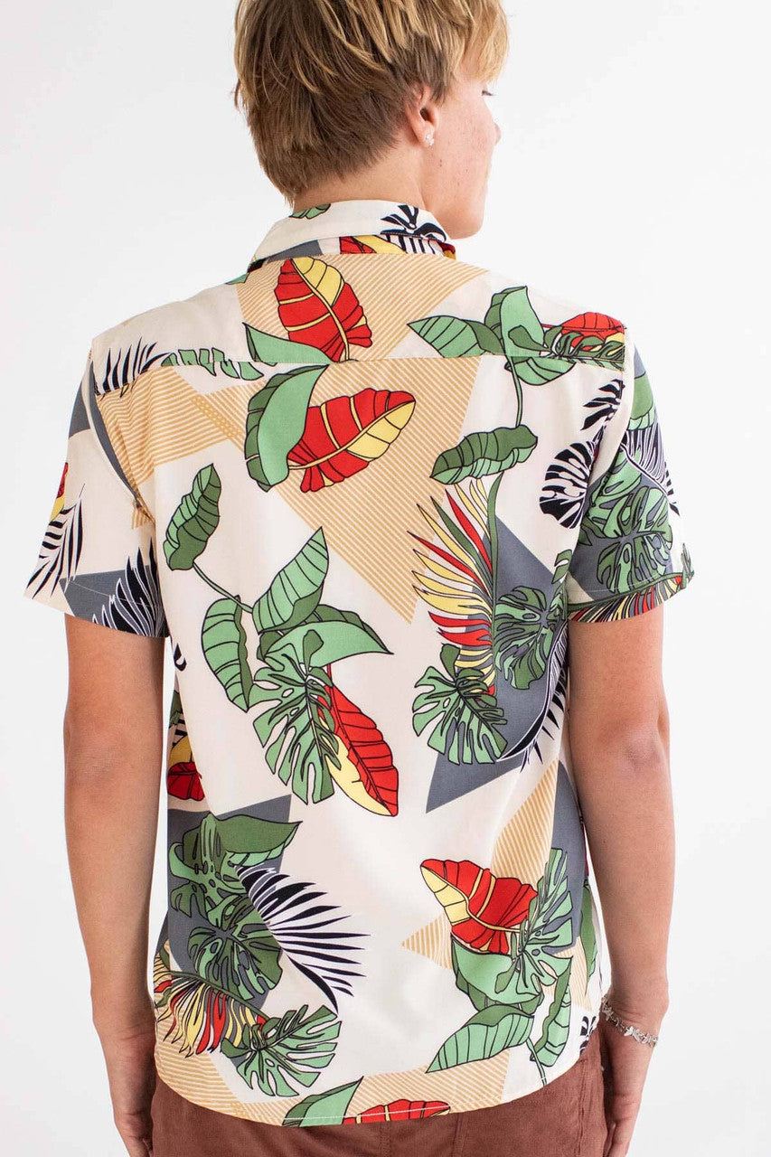 Tan Leaves Triangle Print Button Up Shirt