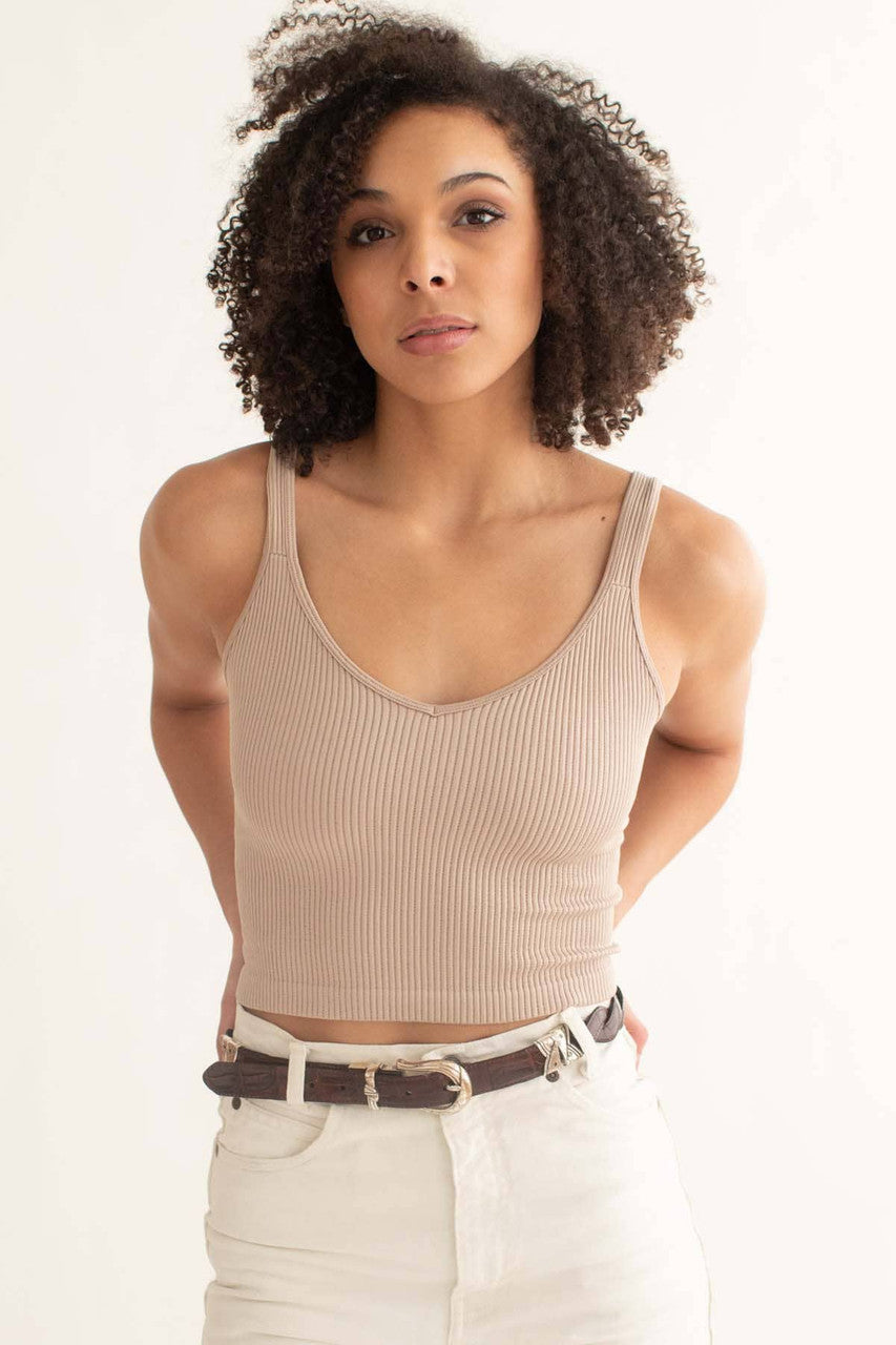 Mushroom Ribbed Seamless Crop Tank
