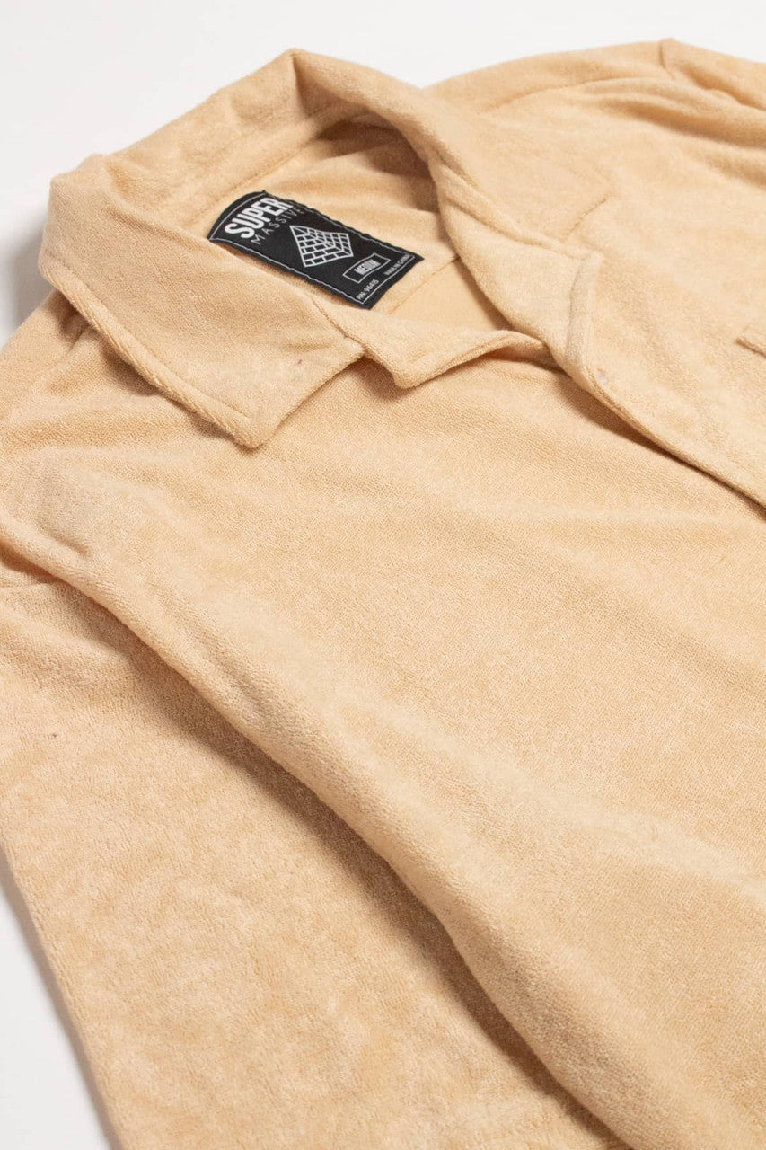 Tan Terry Knit Button Up Shirt