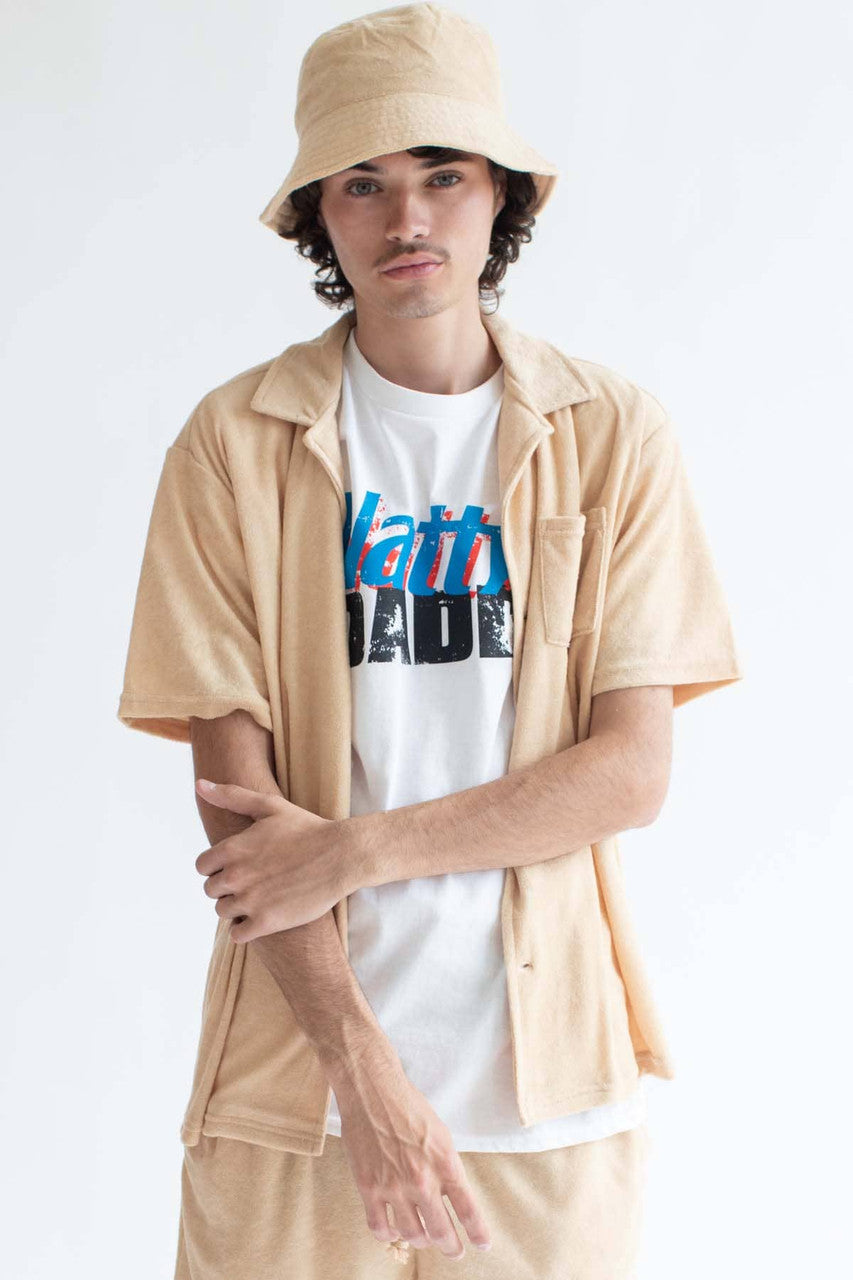 Tan Terry Knit Button Up Shirt