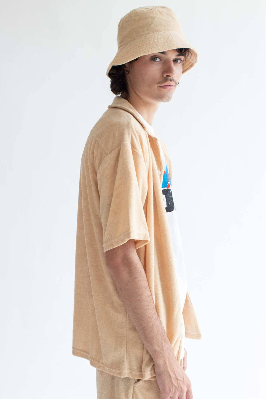 Tan Terry Knit Button Up Shirt