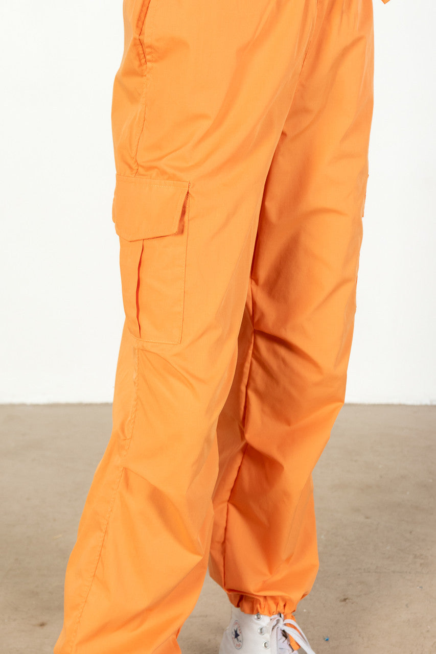 Tangerine Cargo Parachute Pants