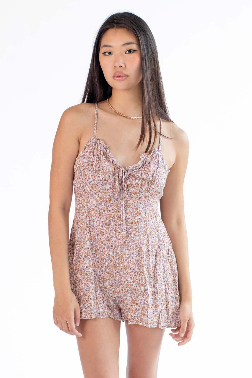 Taupe Floral Milkmaid Romper
