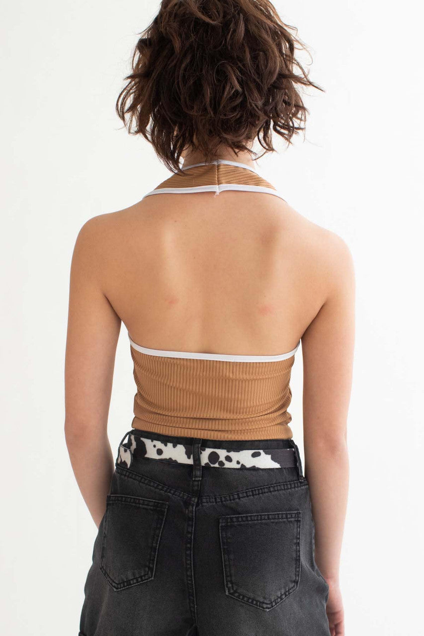 Taupe Mushroom Embroidered Halter Top