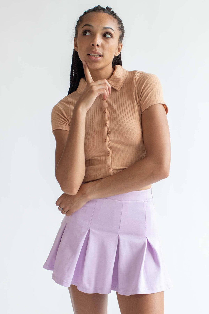 Taupe Ribbed Button Up Tee