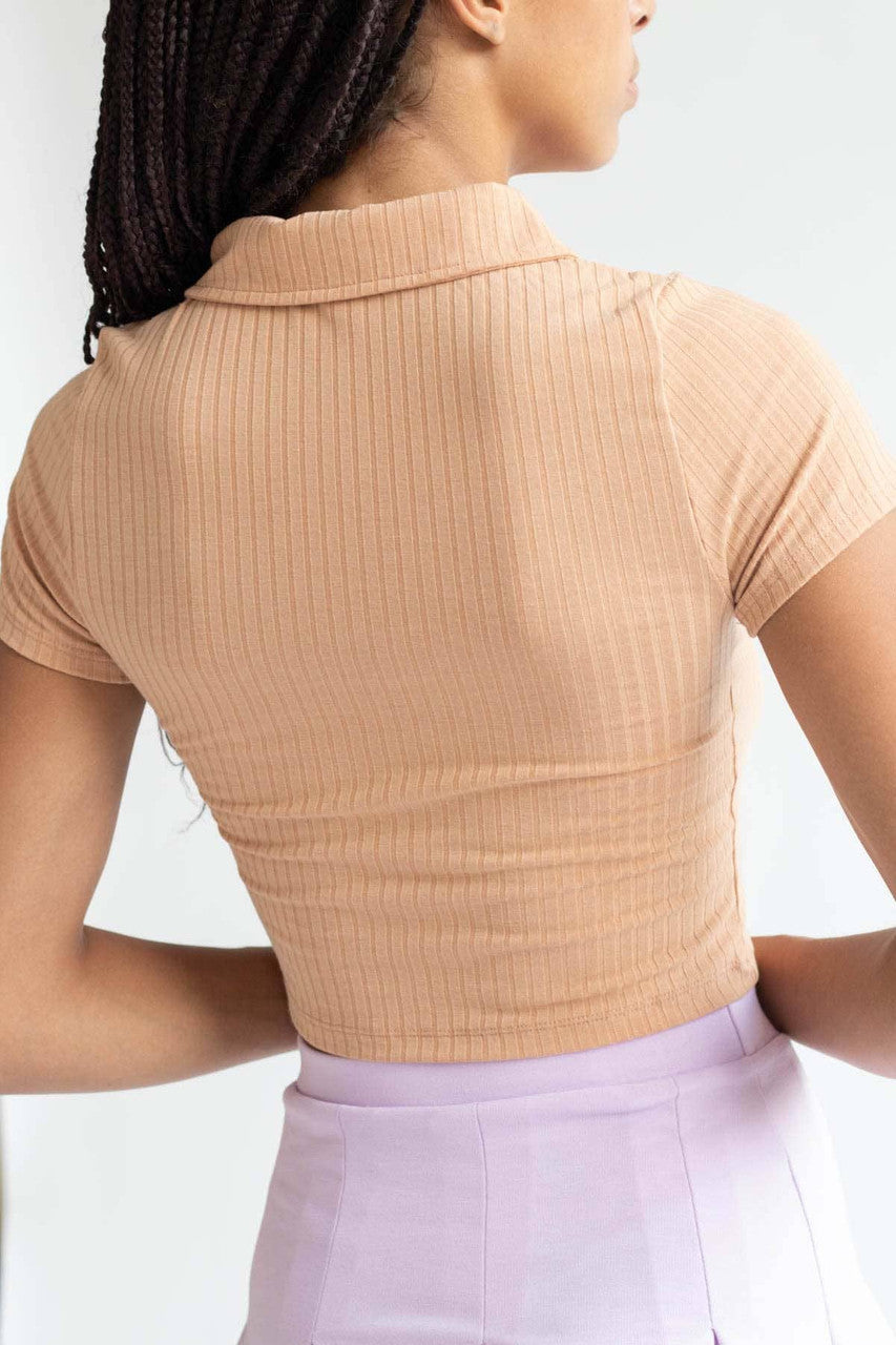 Taupe Ribbed Button Up Tee