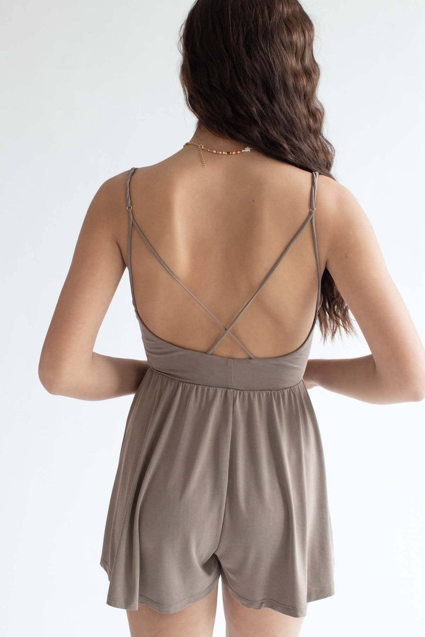 Taupe V Neck Cami Romper