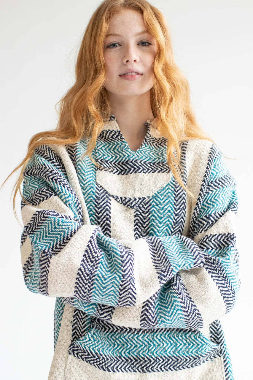 Dusty Blue Cotton Blend Baja Hoodie