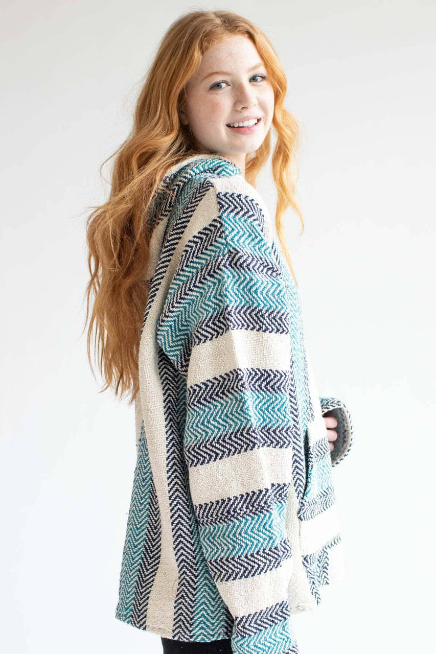 Dusty Blue Cotton Blend Baja Hoodie