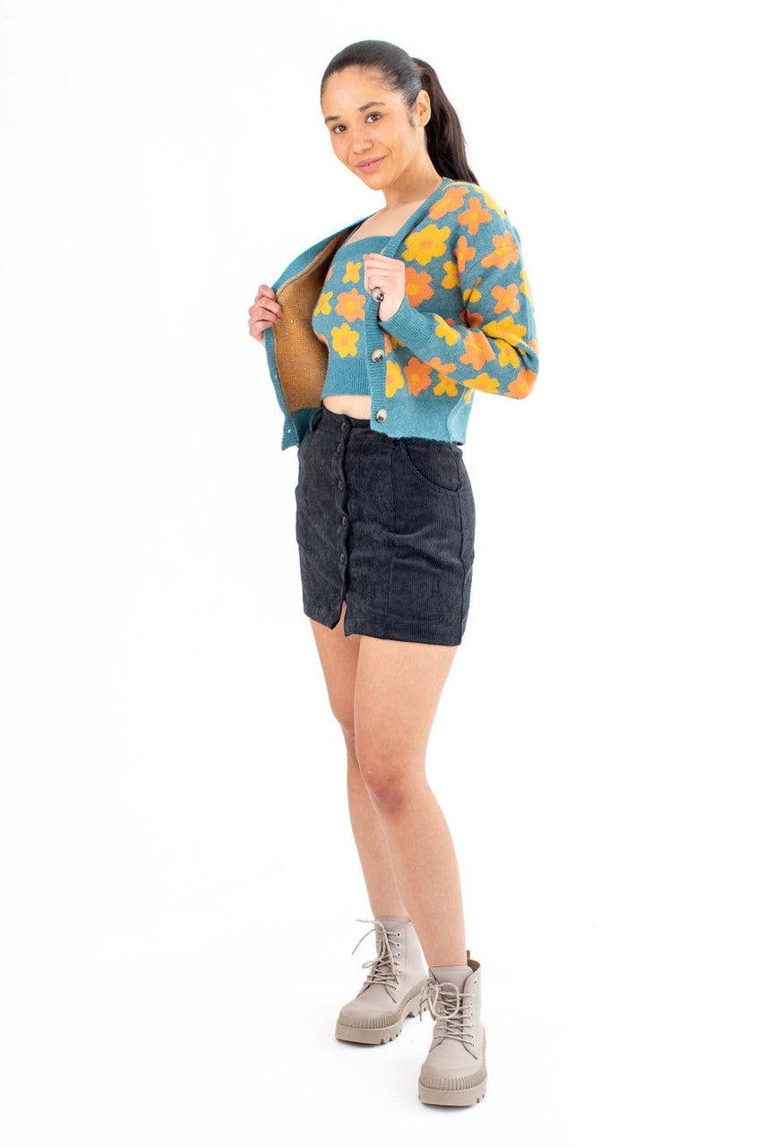 Teal Daisy Print Cardigan