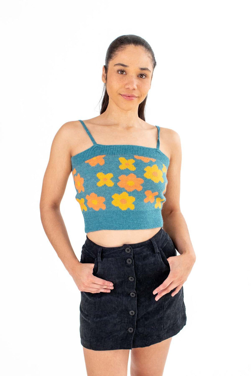 Teal Daisy Print Sweater Cami