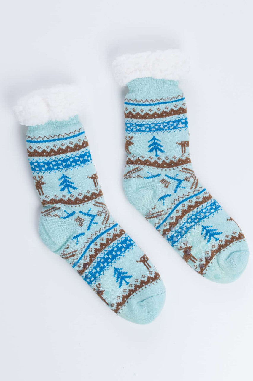 Teal Fair Isle Sherpa Lined Socks