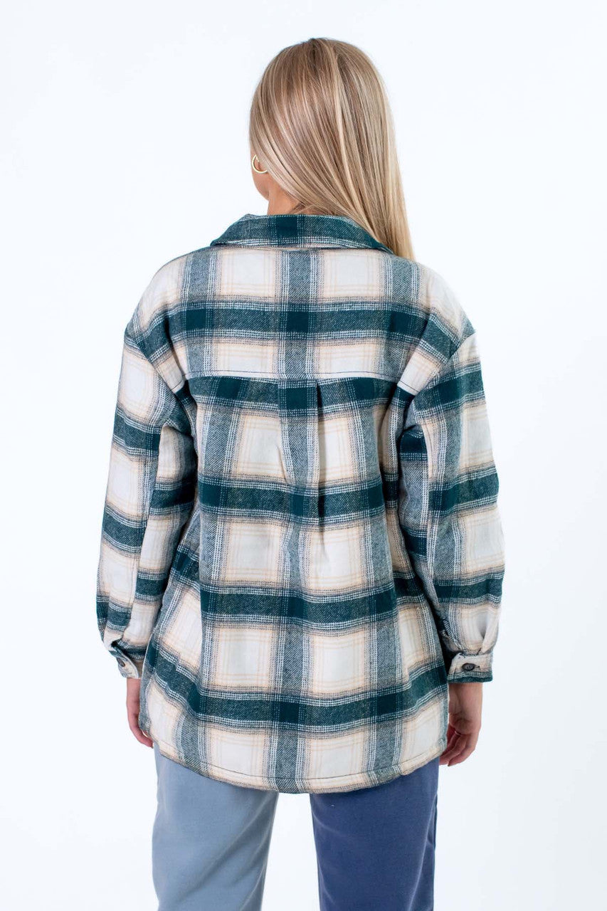 Teal Sherpa-Lined Flannel Jacket