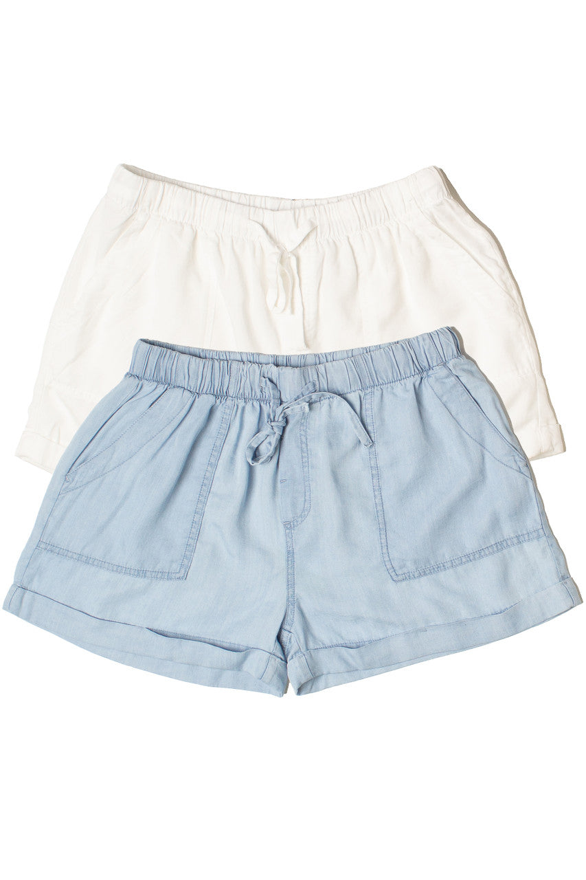 Cuffed Hem Drawstring Tencel Shorts