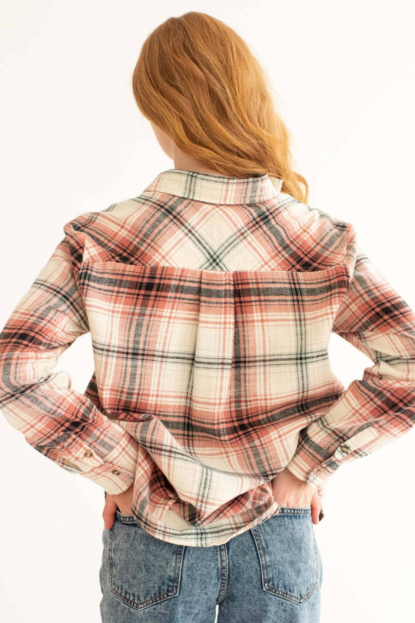 Terracotta & Cream Plaid Brushed Flannel Shirt