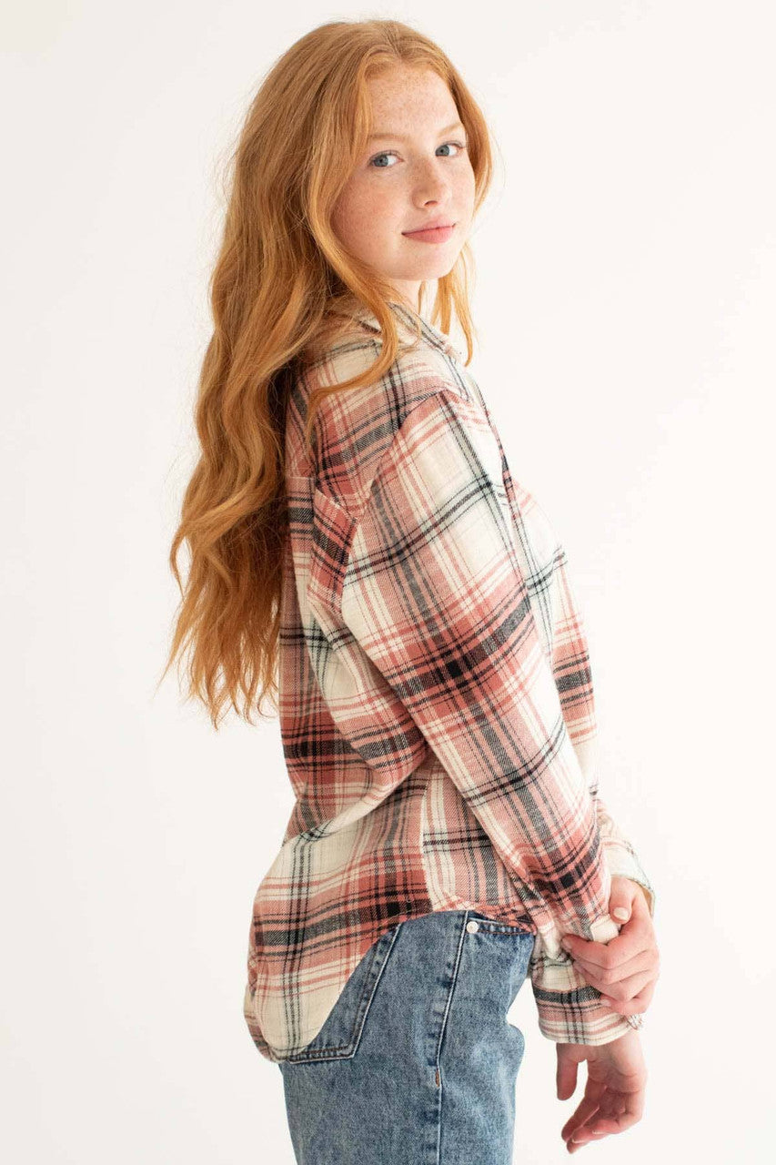 Terracotta & Cream Plaid Brushed Flannel Shirt