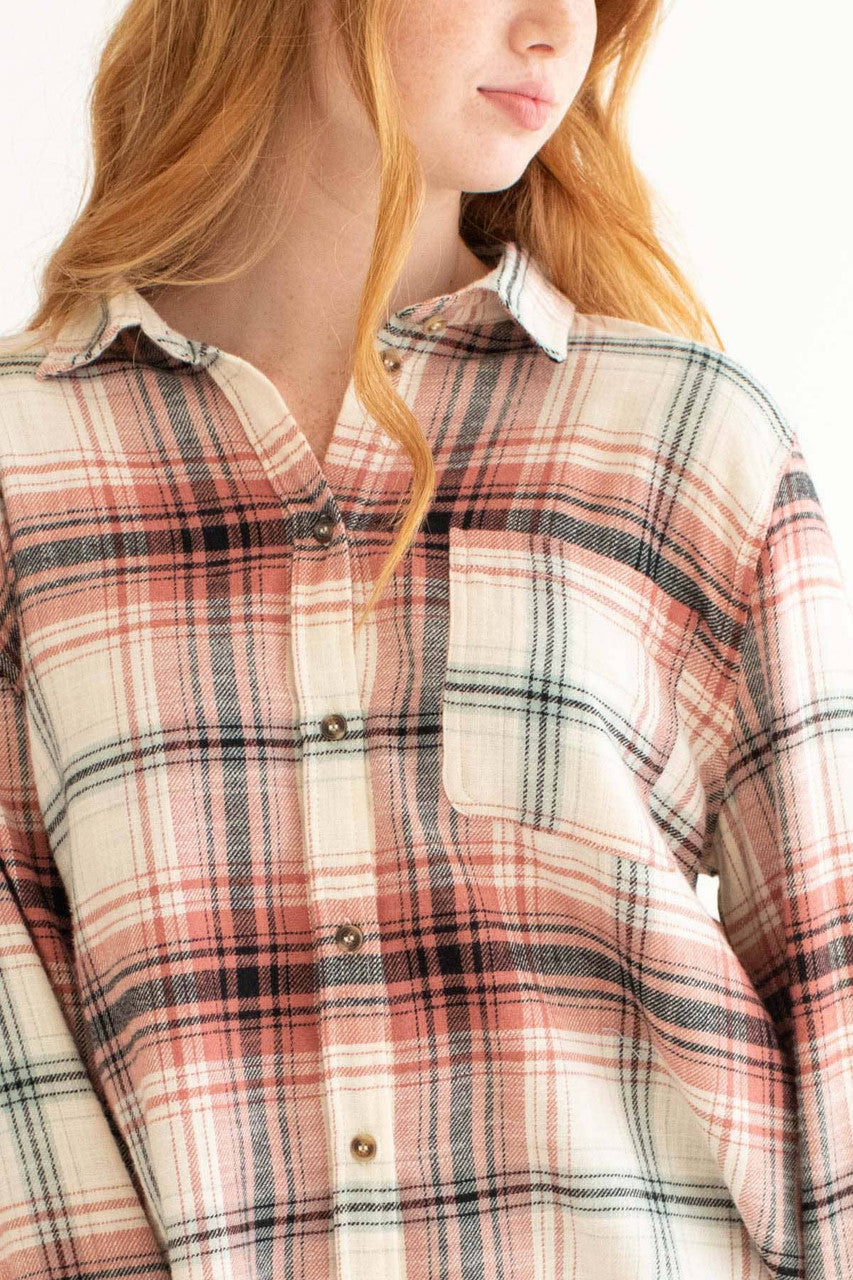 Terracotta & Cream Plaid Brushed Flannel Shirt