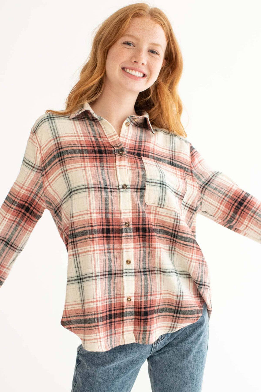 Terracotta & Cream Plaid Brushed Flannel Shirt
