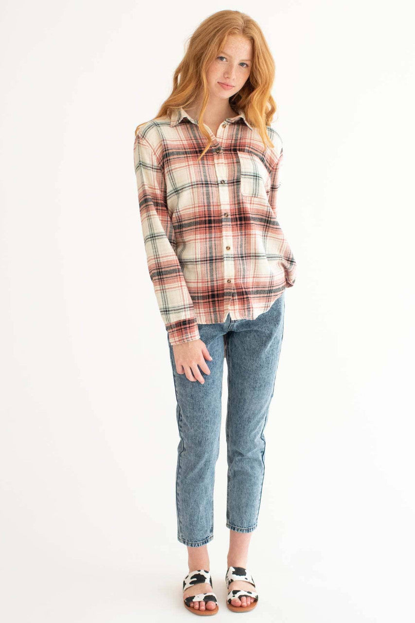 Terracotta & Cream Plaid Brushed Flannel Shirt